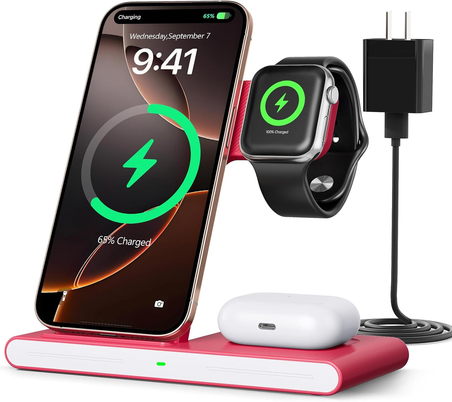 RYND 2026 Travel Portable Wireless Fast Charger for Apple & Android Charging Station,3 in 1 Charging for iPhone17 16 15 14 13 12,Apple Watch Series & Air pods 4 3 2 Pro,Samsung Galaxy