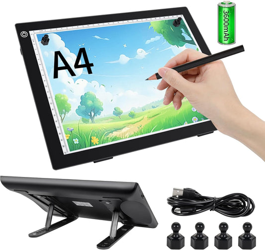 VALUCKY Rechargeable A4 Tracing Drawing Board,Copy Light Pad with Adjustable Foldable Stand,3 Level Brightness LED Tracing Light Box for Artist,Drawing,Sketching,Diamond Painting