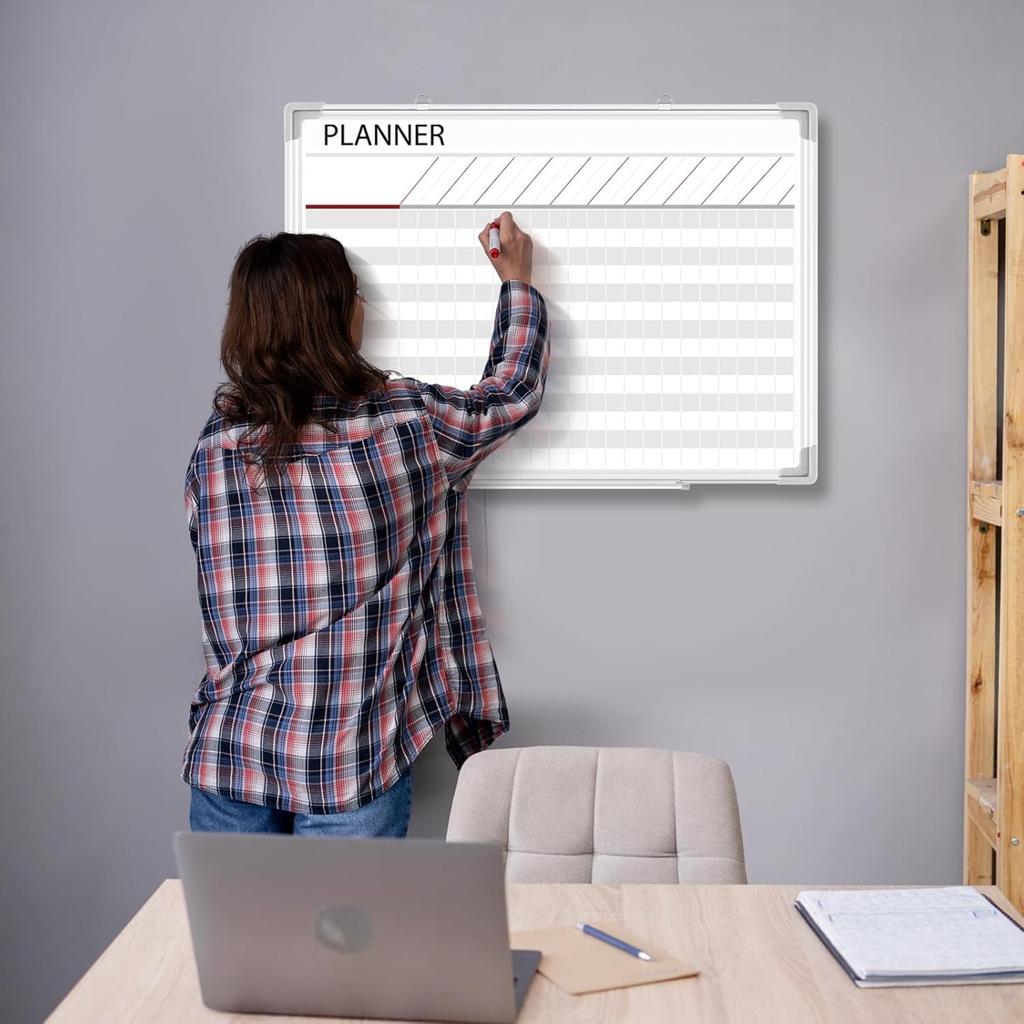 Lincia Aluminum Frame Dry Erase Board with Lines, Double Sided Wall-Mounted Whiteboard for Scheduling, to Do Lists & Weekly Planning, Reusable Calendar for Home & Work(Project Planning Board,24"x18")