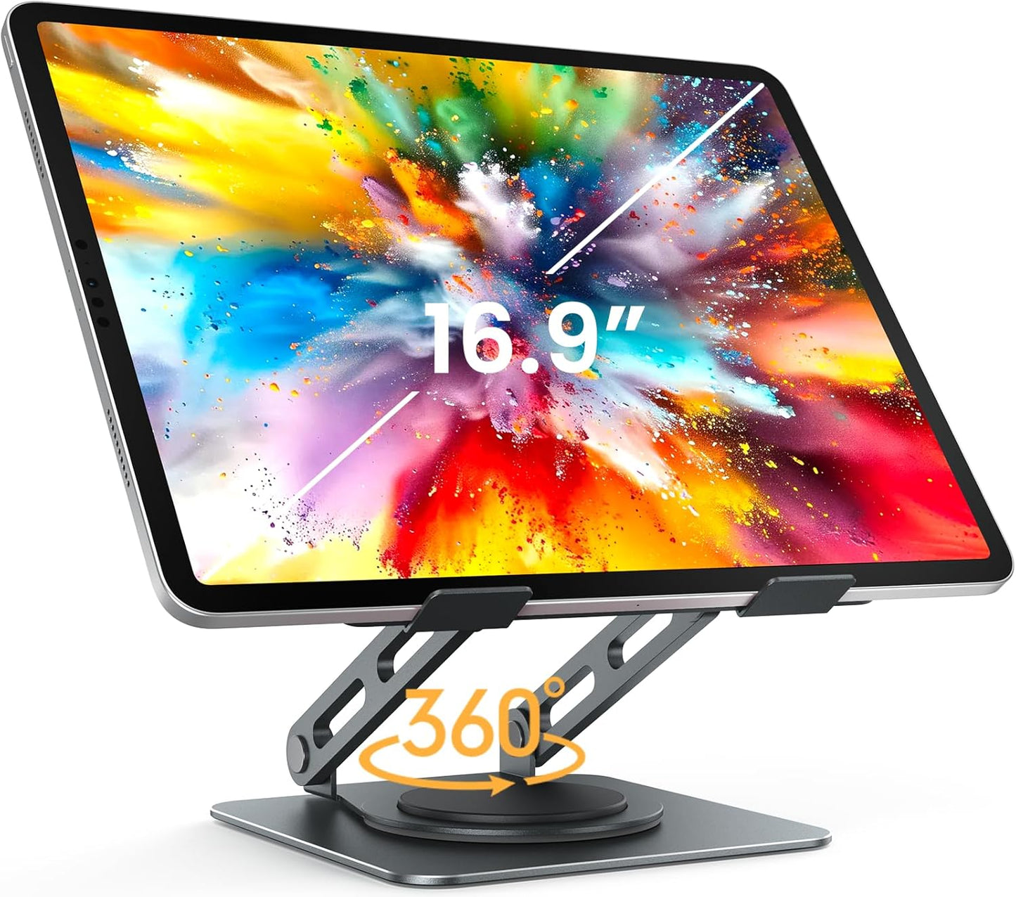 LOXP Adjustable Tablet Stand, 360 Rotating iPad Stand with Heavy-Duty Base, Tablet Holder Compatible with 4.7-16.9" Device, iPad Pro Air Mini, Kindle, Surface Tablet, Portable Monitors - Black