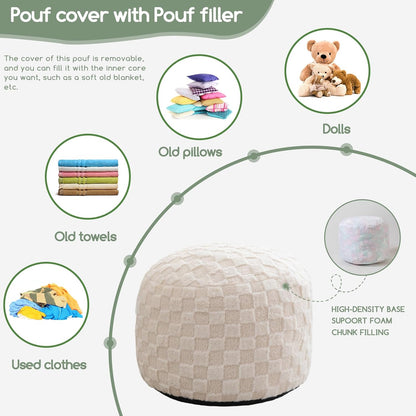 HIGOGOGO Round Stuffed Pouf Ottoman, Corduroy Poufs with Foam Chunk Filling, Furry and Fluffy Pouf Foot Stool Storage Ottoman, 20 X 15 Floor Poufs Foot Rest for Living Room, Dark Grey