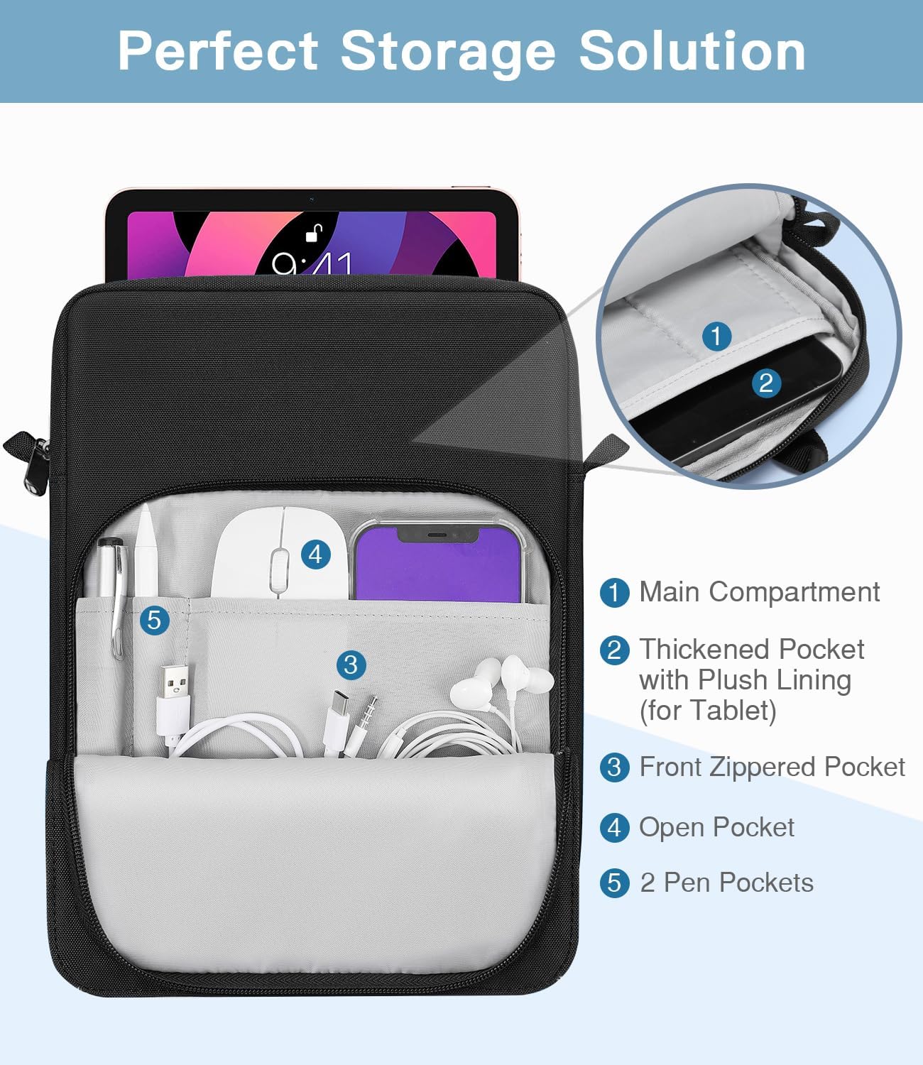 MoKo 13 Inch Tablet Sleeve Bag, Fits with 13 Inch New iPad Pro M5 & Air M4/M3, iPad Pro 12.9 M2&M1,Surface Laptop Go 12.4,Galaxy Tab S8+/S9+ 12.4,Handle Carrying Case with Shoulder Strap,Black &Gray