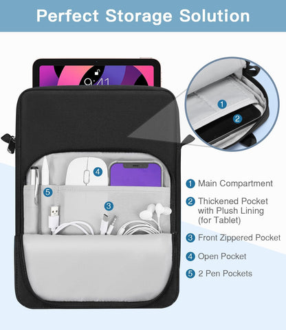 MoKo 13 Inch Tablet Sleeve Bag, Fits with 13 Inch New iPad Pro M5 & Air M4/M3, iPad Pro 12.9 M2&M1,Surface Laptop Go 12.4,Galaxy Tab S8+/S9+ 12.4,Handle Carrying Case with Shoulder Strap,Black &Gray