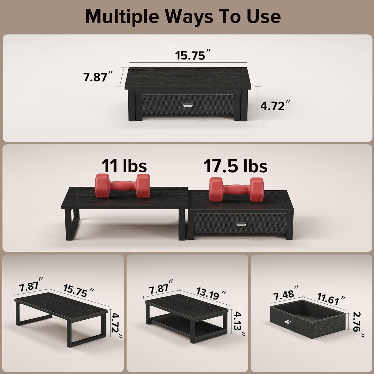 WOHOMO Dual Monitor Stand Riser with Drawers, Desk Organizers for 2 Monitors, Desktop Storage Stand for Computer,Laptop,Walnut