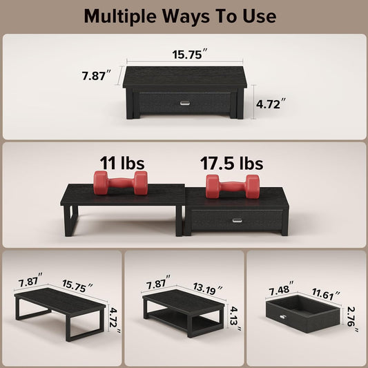 WOHOMO Dual Monitor Stand Riser with Drawers, Desk Organizers for 2 Monitors, Desktop Storage Stand for Computer,Laptop,Walnut