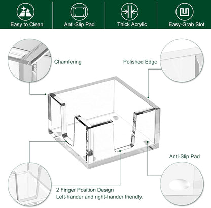 Acrylic Sticky Note Holder, Self-Stick Note Pad Holder W/O Pads - Note Dispenser Memo Pad Holder Desk Organizer for School Office Home (3''x3'' Clear)