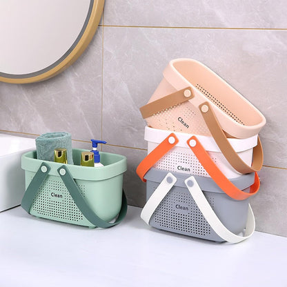 JiatuA Plastic Storage Basket with Handle Portable Shower Caddy Tote Organizer Basket Bin for Bathroom Kitchen Dorm Room Bedroom, Green