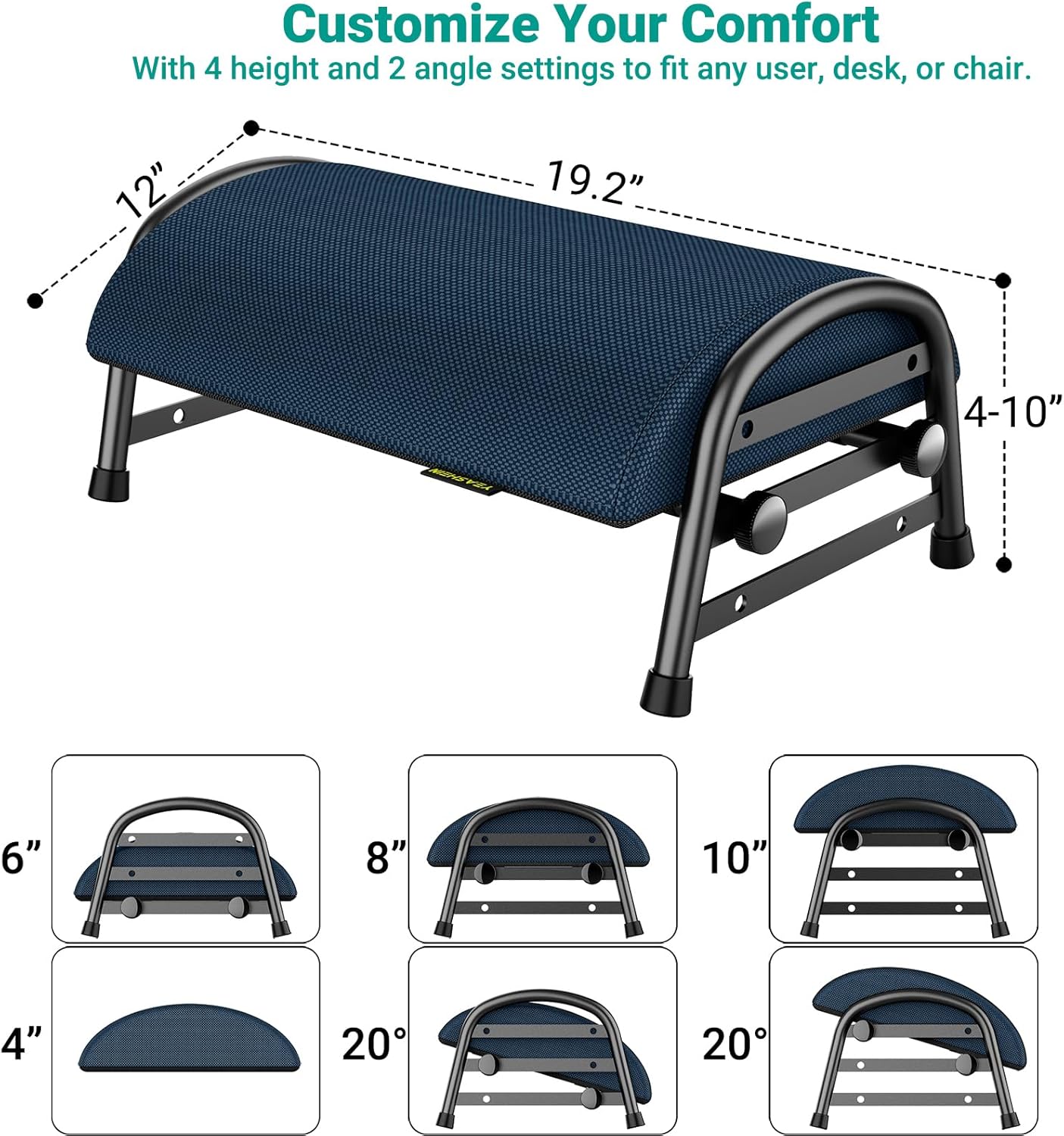 YEASHEIN Adjustable Foot Rest for Under Desk at Work, Ergonomic Under Desk Footrest with 6 Positions, Foot Stools for Under Office Desk Chair, Leg Rest for Home, Car, Computer, Gaming Accessories