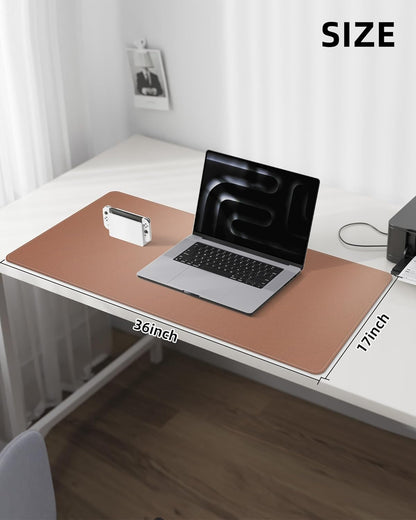 AFIING Desk Pad Protector 23.6" x 13.7" - Non-Slip Waterproof PU Leather Desk Mat for Mouse, Keyboard, Laptop, Office and Home Workspace (Beige)