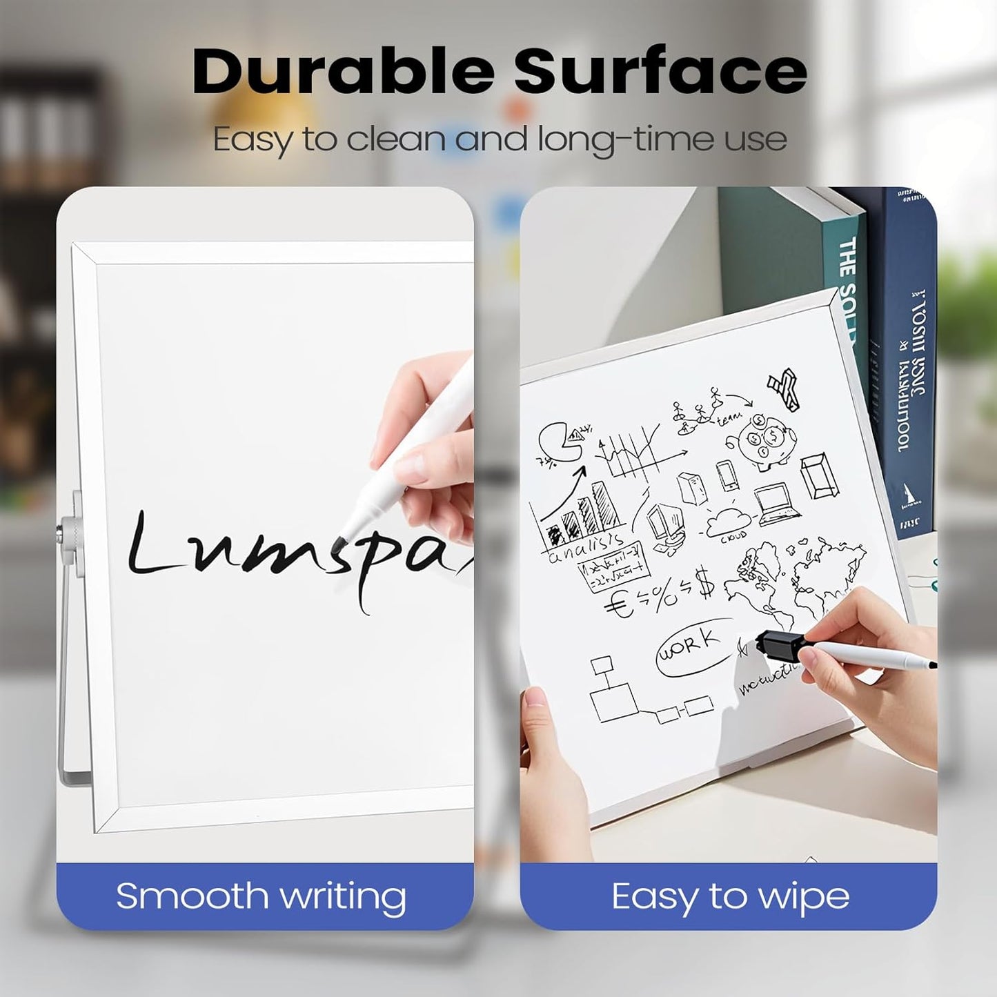 Desktop Whiteboard with Stand, 16" x 12" Double-Sided Dry Erase Board with Stand, Portable Stand White Board for Office, Home, School