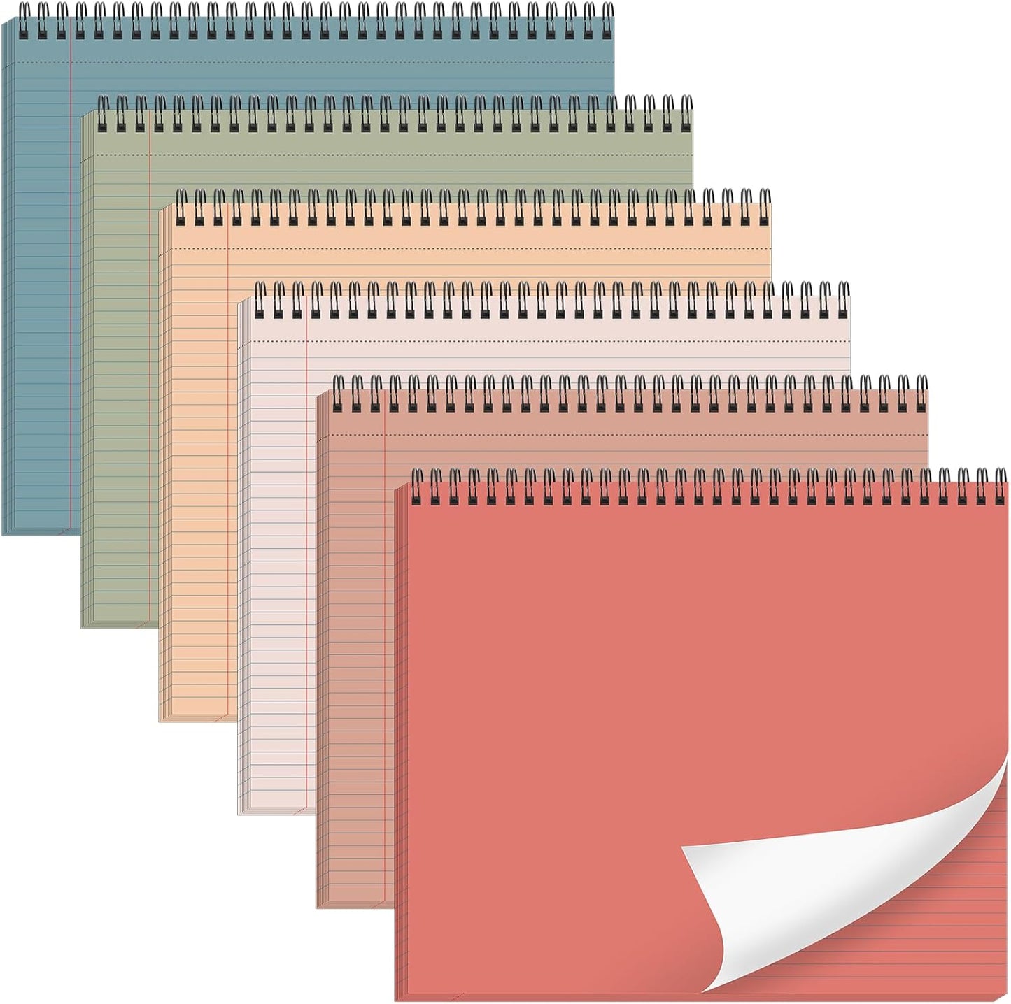 gisgfim 6 Packs 9.5" x 11" Landscape Note Pads College Ruled Notebooks Perforated Notepads 40 Sheets Punched Top Spiral Bound Notebooks 80GSM Lined Notepads for School,Office,Home (Neutral Color)