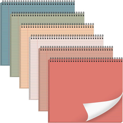gisgfim 6 Packs 9.5" x 11" Landscape Note Pads College Ruled Notebooks Perforated Notepads 40 Sheets Punched Top Spiral Bound Notebooks 80GSM Lined Notepads for School,Office,Home (Neutral Color)