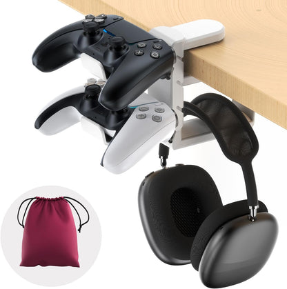 3in1 Rotating Headphone Holder - EURPMASK 3in1 PC Gaming Headset Holder w/Detachable Controller Holder, Adjustable Clamp-on Headset Stand,Headphone Hanger Hook Under Desk w/Cable Clip Organizer,Black