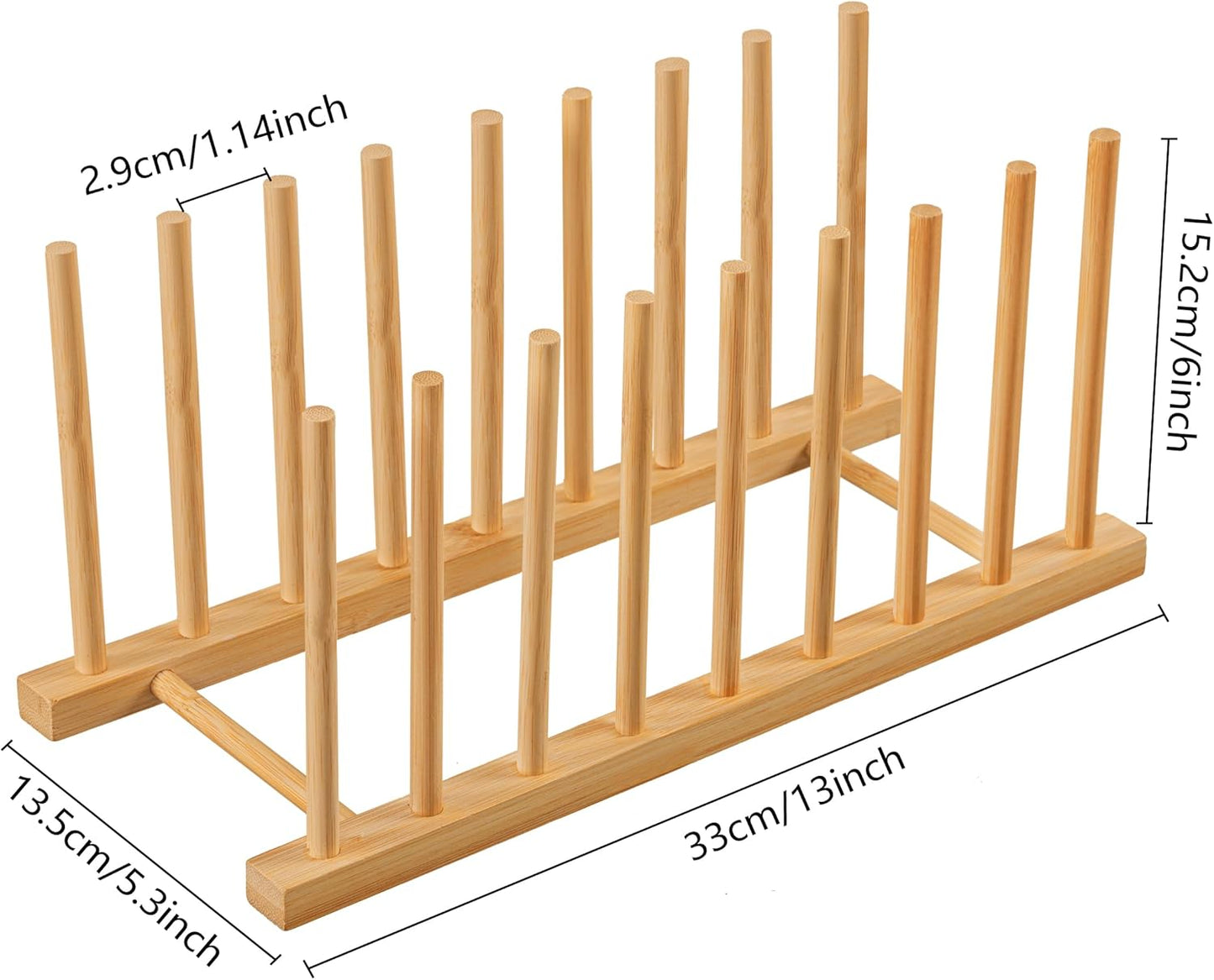 HBlife Heighten and Widen Bamboo Dish Drying Rack Plate Bowl Cup Book Pot Lid Cutting Board Stand Drainer Storage Holder Organizer for Kitchen Cabinet