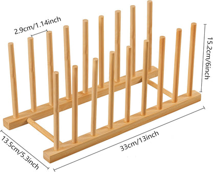 HBlife Heighten and Widen Bamboo Dish Drying Rack Plate Bowl Cup Book Pot Lid Cutting Board Stand Drainer Storage Holder Organizer for Kitchen Cabinet