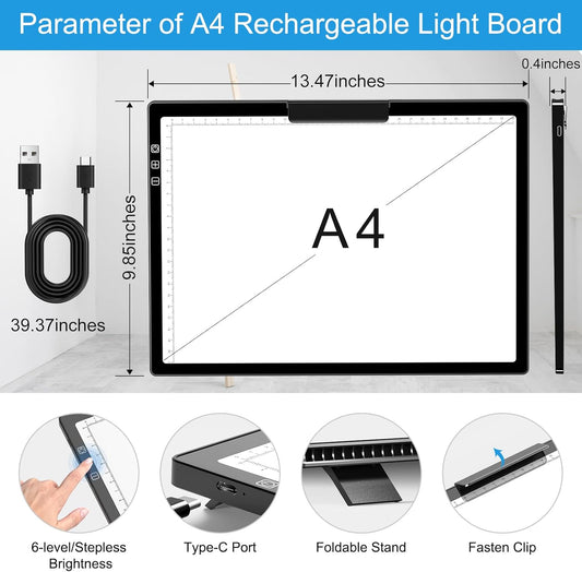 Honesorn A4 Copy Tracing Light Pad with Type-C Port, Ultra-Thin Diamond Painting Light Board, Led Light Table for Weeding Vinyl, Dimmable Tracing Light Box for Artists, Teens, White