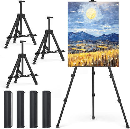 Art Painting Artist Easel Stand, Portable Adjustable Aluminum Metal Tripod Display Easel with Bag, Height from 17 to 66 inch for Table-Top/Floor Drawing and Displaying, Black