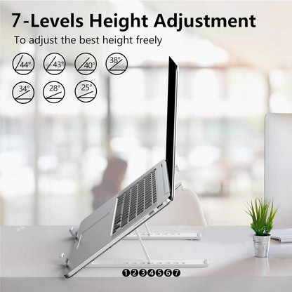 Tonmom Laptop Stand for Desk, Adjustable Laptop Riser ABS+Silicone Foldable Portable Notebook Holder, Ventilated Cooling Notebook Mount Computer Stand for 10-15.6” Laptops,Tablets-Black