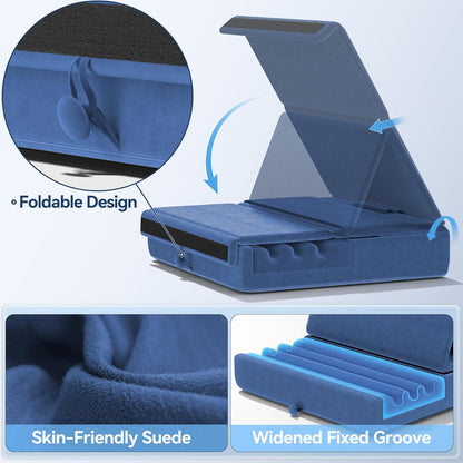 KDD Tablet Pillow Holder, Foldable iPad Stand for Lap, Bed and Desk -Tablet Soft Pad Dock with Pocket & Stylus Mount Compatible with iPad Pro 12.9, 10.5, 9.7 Air Mini 6 5 4 3, Galaxy Tab, E-Reader