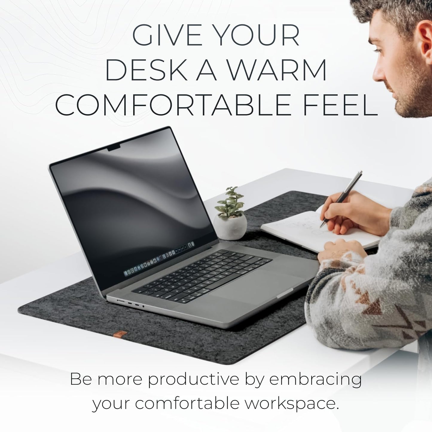 Nordik Large Felt Desk Mat – Stone Oat Beige – 35 x 17 inch – Computer Desk Mat – Keyboard and Mouse Pad – Large Desktop Felt Pad