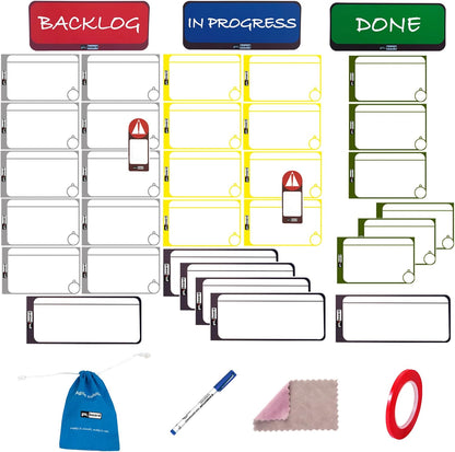 Home Kanban Board Set – 39-Piece Scrum & Agile Magnetic Cards Kit | Complete Kanban Board for Home, Office & School | Reusable Task, Detail, Blocker & Headline Cards for Project Planning