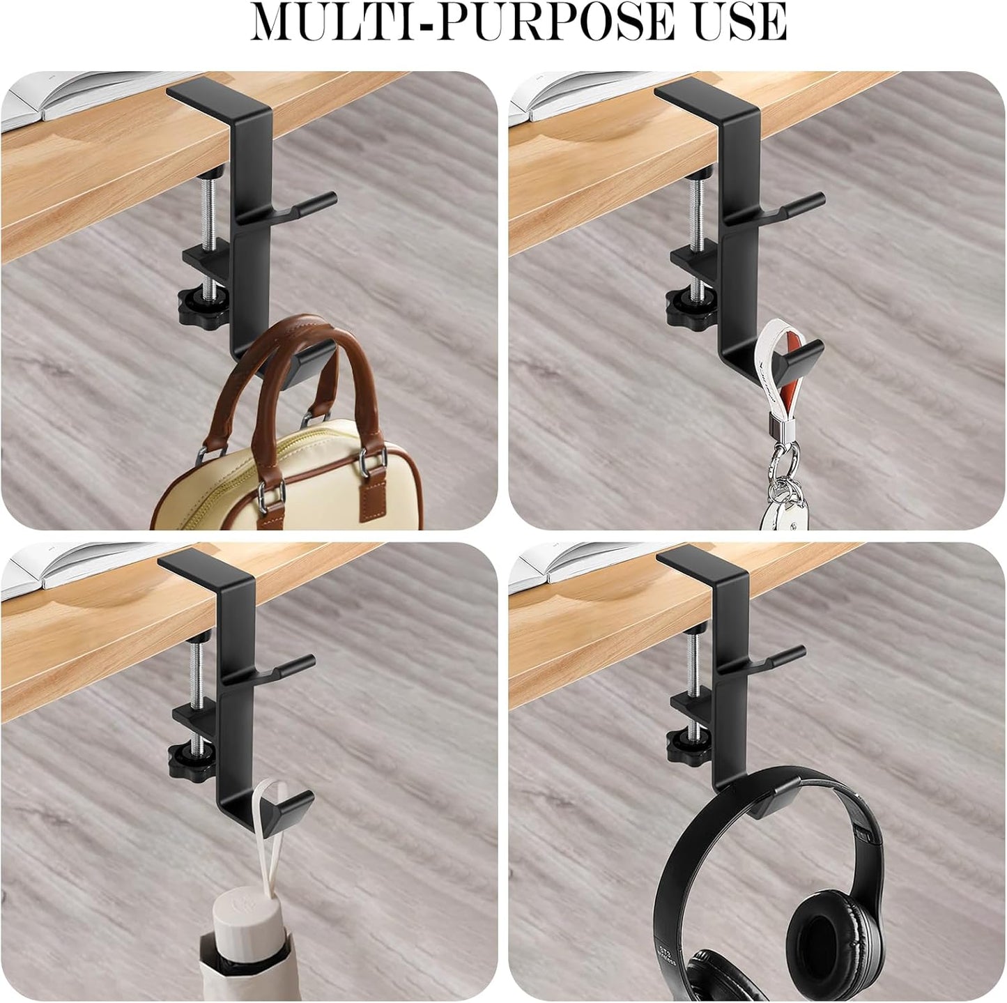 Plus tard 2Pcs Desk Hook, Purse Hook for Desk Adjustable Bag Holder for Table, Hooks for Backpacks Under Counter Table Hanging Storage, Workspace Organizer Holder