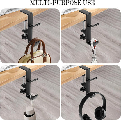 Plus tard 2Pcs Desk Hook, Purse Hook for Desk Adjustable Bag Holder for Table, Hooks for Backpacks Under Counter Table Hanging Storage, Workspace Organizer Holder