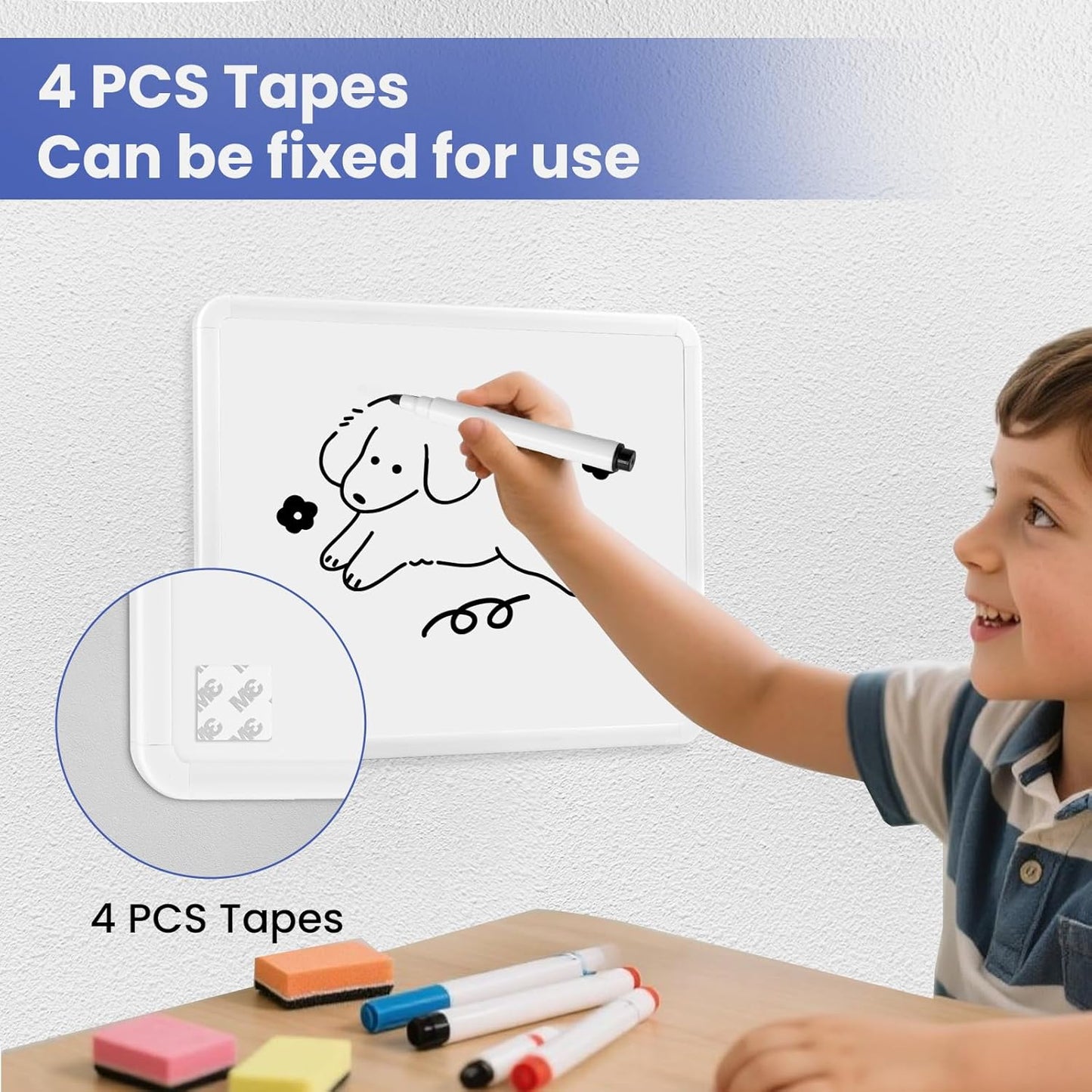 Small Dry Erase Board for Wall, 16" x 12" Double-Sided Hanging Whiteboard, Magnetic White Board with 4 Markers, 4 Magnets and 3 Mini Sticky Notes, Portable Whiteboard for Kids, School, Home, Office