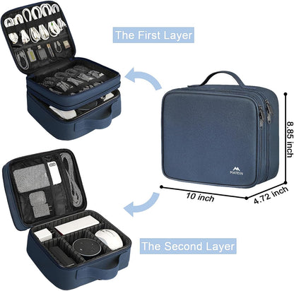 MATEIN Cable Organizer Bag, Waterproof Travel Electronic Storage, Shockproof Portable Double Layer Tech Bags Carrying Case for Cord, Earbuds, Charger, SD Card, DJ Gifts, Black
