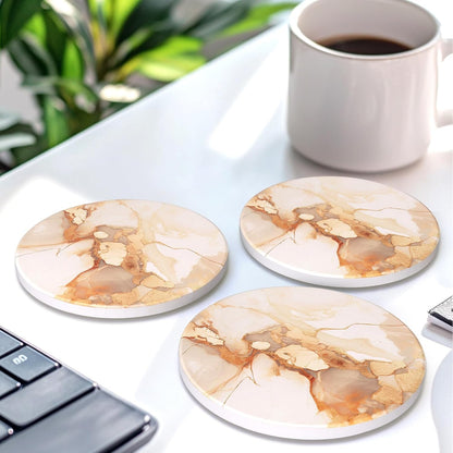 Coasters Set of 6, Navy Blue Marble Abstract Round Ceramic Coasters with Holder, Best Absorbent Drink Coaster Set, Coffee Table Decor for Home Decor House Warming Gifts New Home