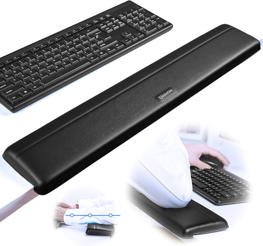 UnivoColors Long Arm Rest for Desk Edges,PU Leather,Non-Slip,Memory Foam,Desk Edge Support,Ergonomic Design for Long-Hour Work(23.6 * 3.9 inch One-Piece Design of Black)