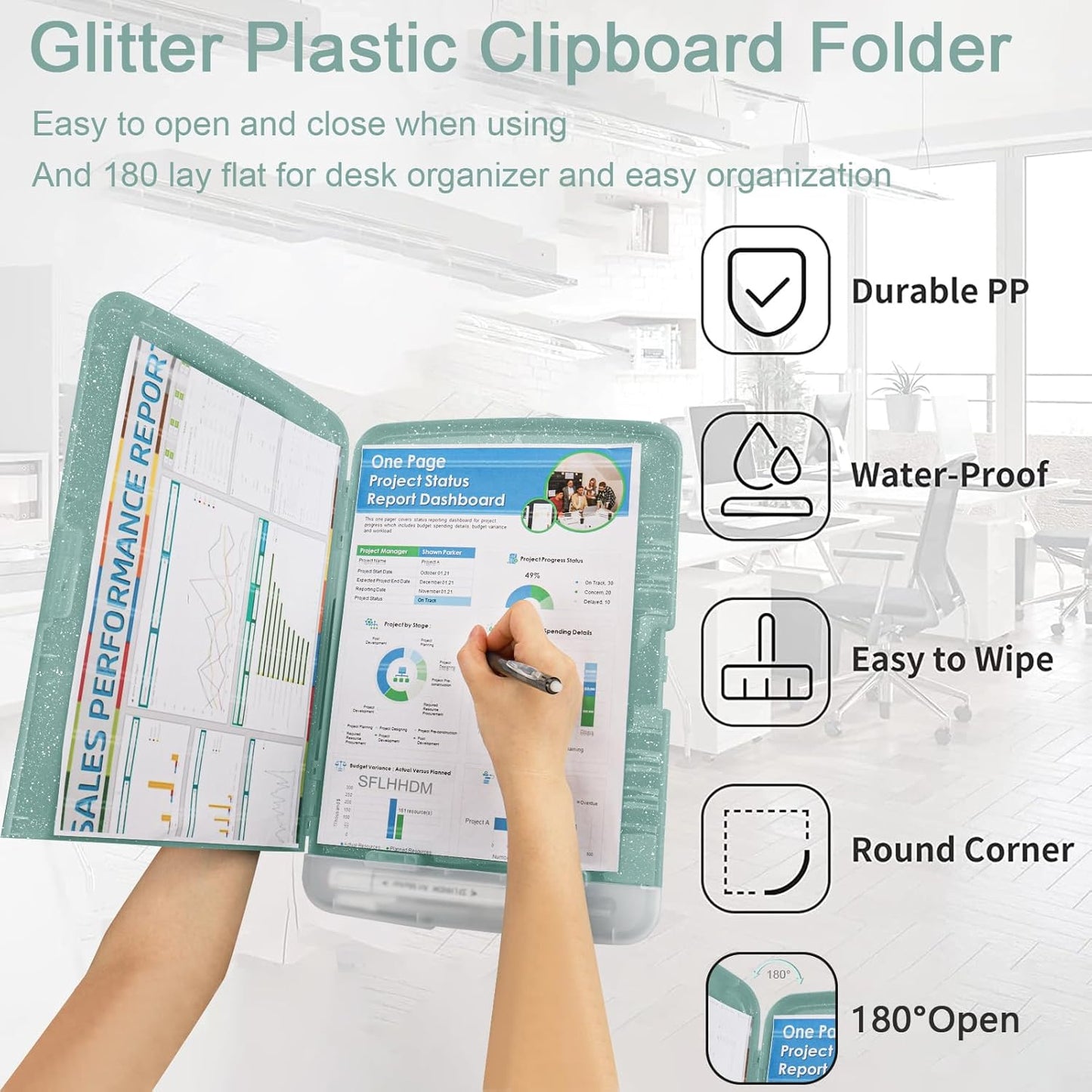 Glitter Clipboard with Storage,Storage Clipboard with Pen Holder,A4 Binder Clip Boards 8.5x11 with Low Profile Clip,Side Opening Sparkle Clipboards, Clipboards Folder for Office Supplies-Starry Black