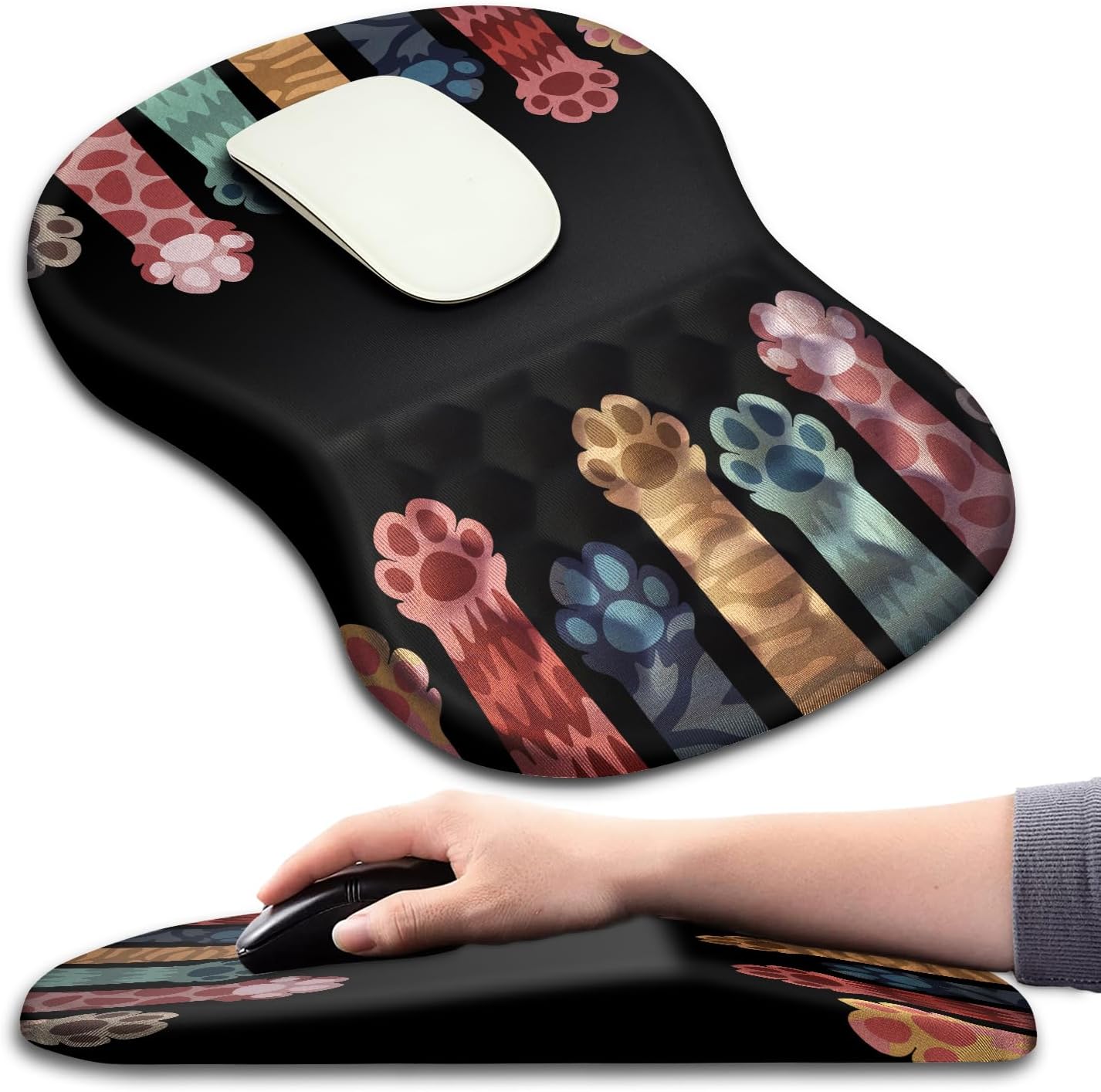 Hokafenle Ergonomic Mouse Pad Wrist Support with Massage Design, Wrist Rest Pain Relief Mousepad with Memory Foam&Non-Slip PU Base, Mouse Pads for Wireless Mouse & Desk (12x8 inch,Black)