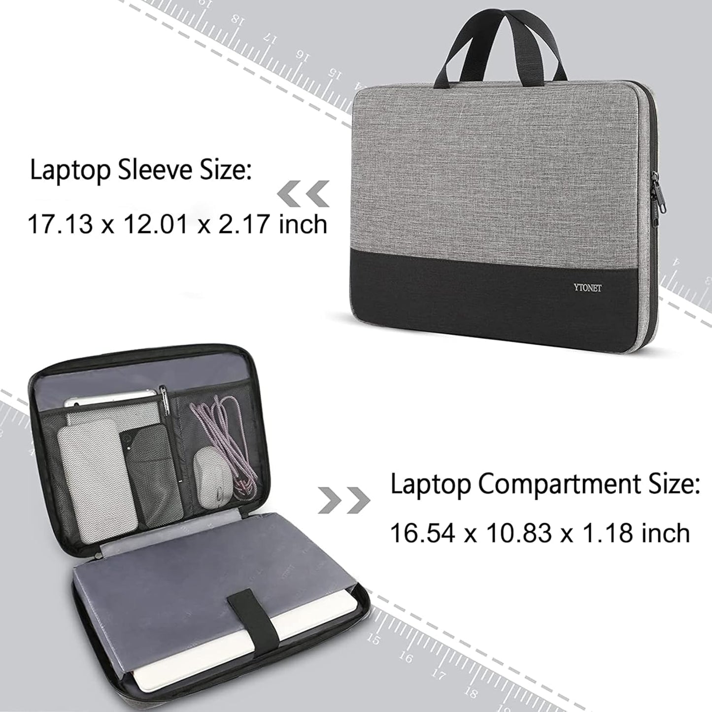Ytonet Laptop Case, 15.6 inch TSA Laptop Sleeve Computer Bag Water Resistant Computer Case Carrying Cover Compatible for Lenovo, HP, Dell, Asus Notebook, Gifts for Men Women, Grey