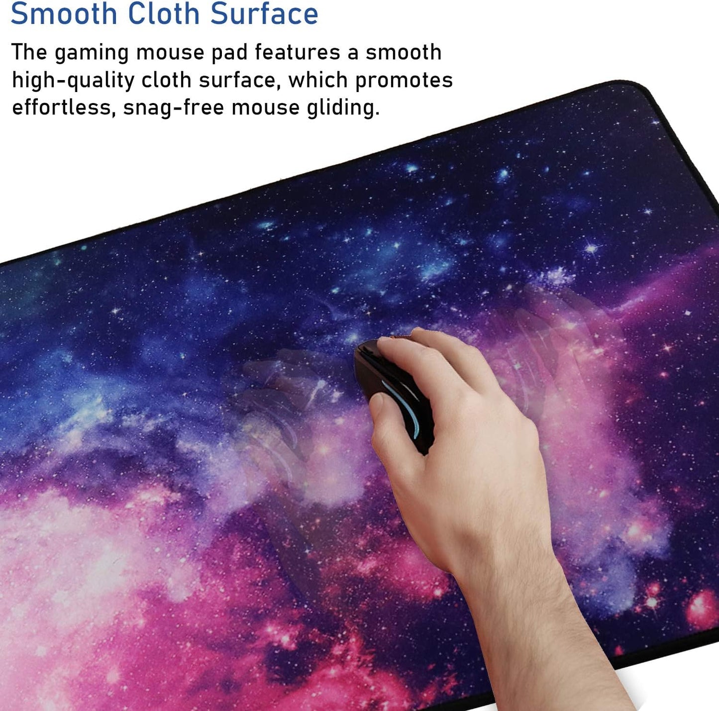 Large Extended Gaming Mouse Pad with Stitched Edges, (31.5X15.7In) Durable Non-Slip Natural Rubber Base, Waterproof Computer Keyboard Pad Mat for Esports Pros/Gamer/Desktop/Office/Home-Black