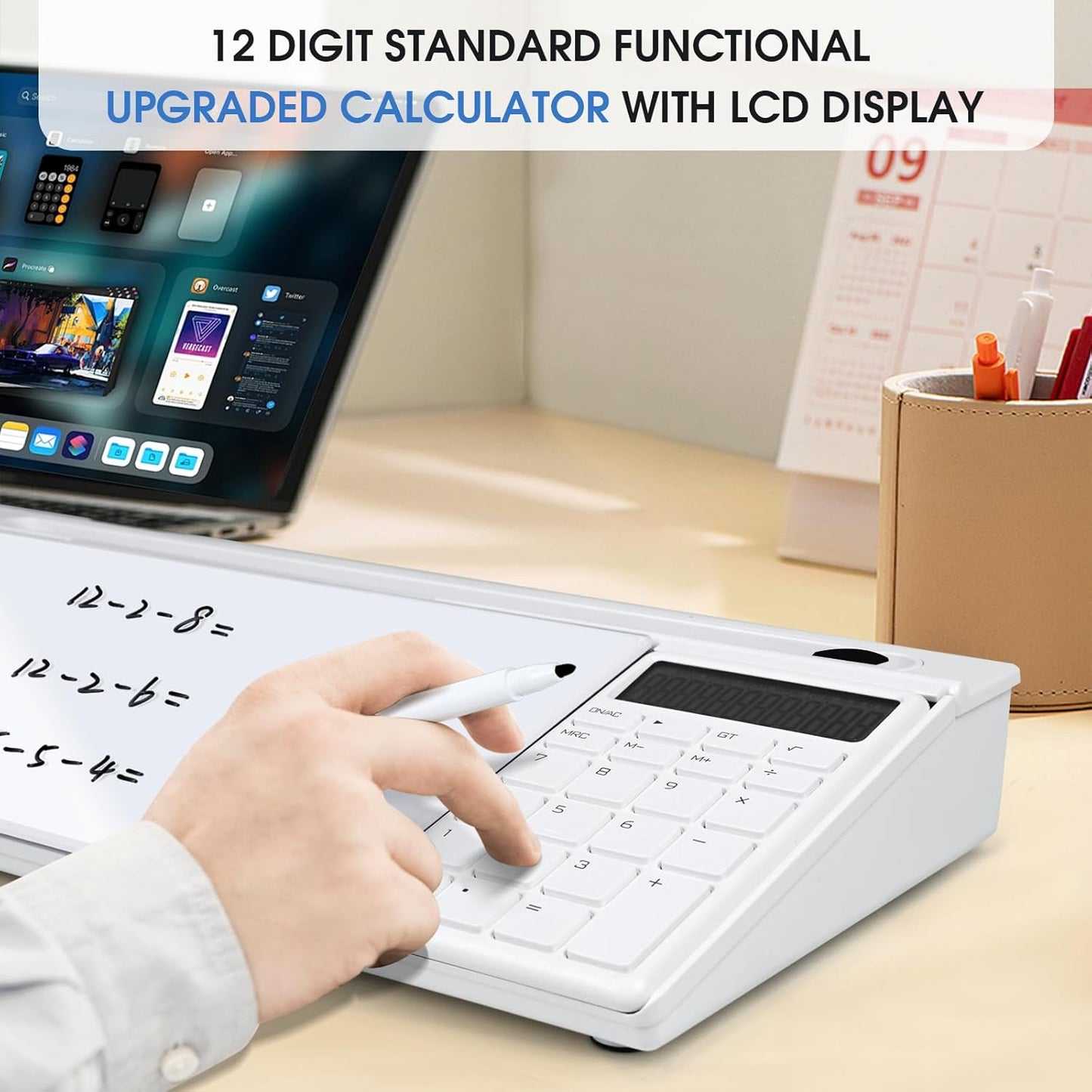 Varhomax Glass Weekly Planner Desk White Board, Desktop Calendar Whiteboard with Storage, to Do List Memo Caddy for Home Office and School Supplies, Black