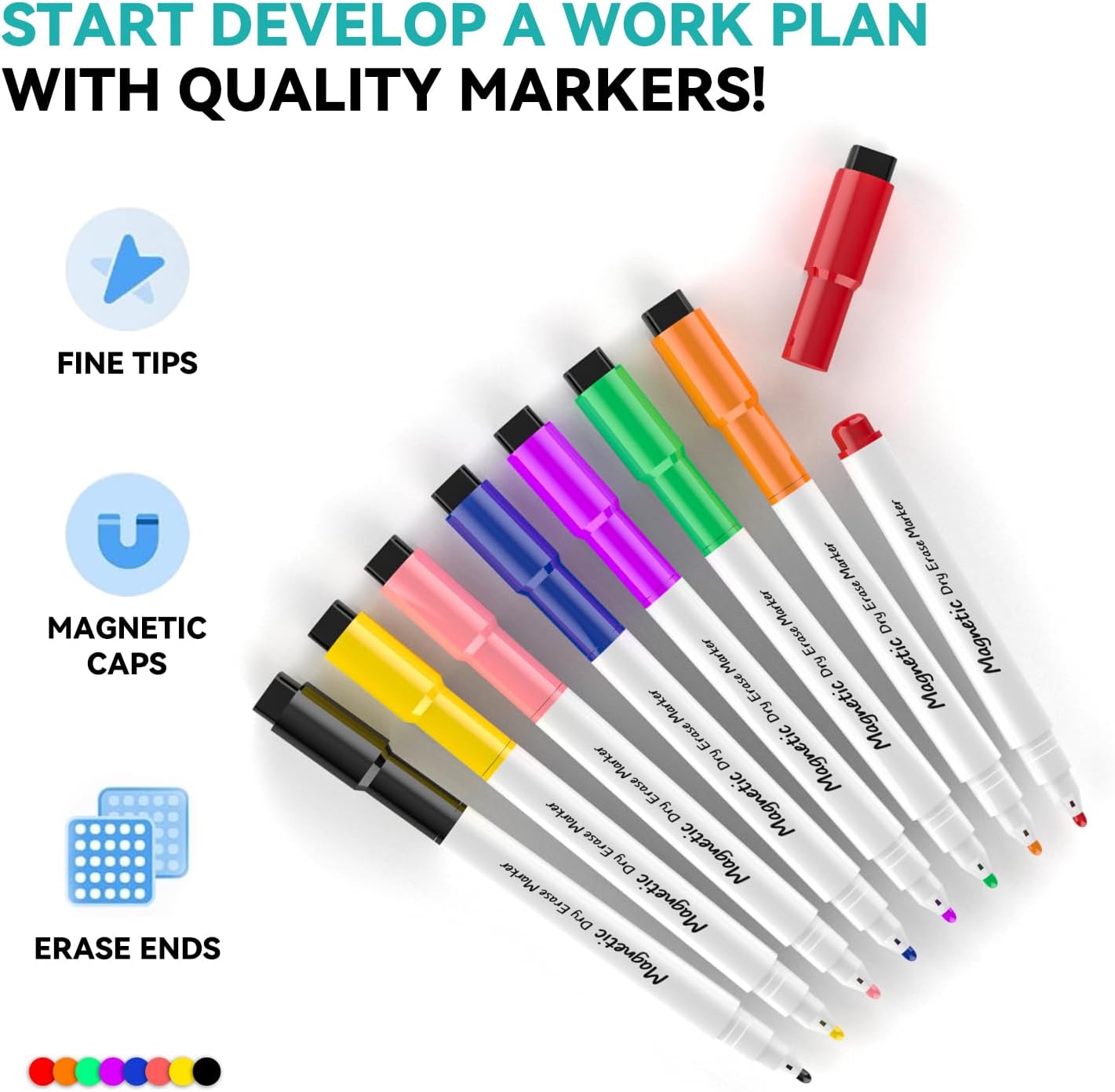 Dry Erase White Board, Cazeyoo Magnetic Desktop Whiteboard 16 x 12inch with Stand, 10 Markers, 4 Magnets and 1 Eraser, Portable Double-Sided White Board for Kids Drawing, Office, Home, School