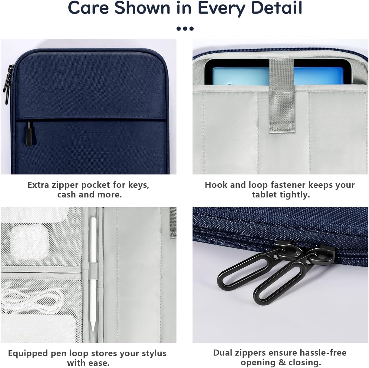 Dadanism 9-11 Inch Tablet Sleeve Padded Carrying Case for iPad (A16) 11th Gen 11", iPad 10th Gen 10.9", iPad Air M4/Pro M5 11", iPad Air 5/4, iPad 9/8/7th Gen, Galaxy Tab A11+ Plus 11", Blue