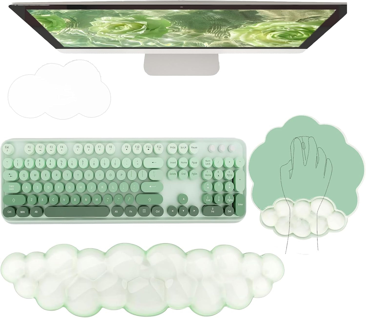 Cloud Keyboard Wrist Rest Dark Green Mouse Pad with Wrist Rest Ergonomic Wrist Pad Memory Foam Non-Slip Wrist Support for Computer Laptop Gaming Home Office Relief Typing Pain Green