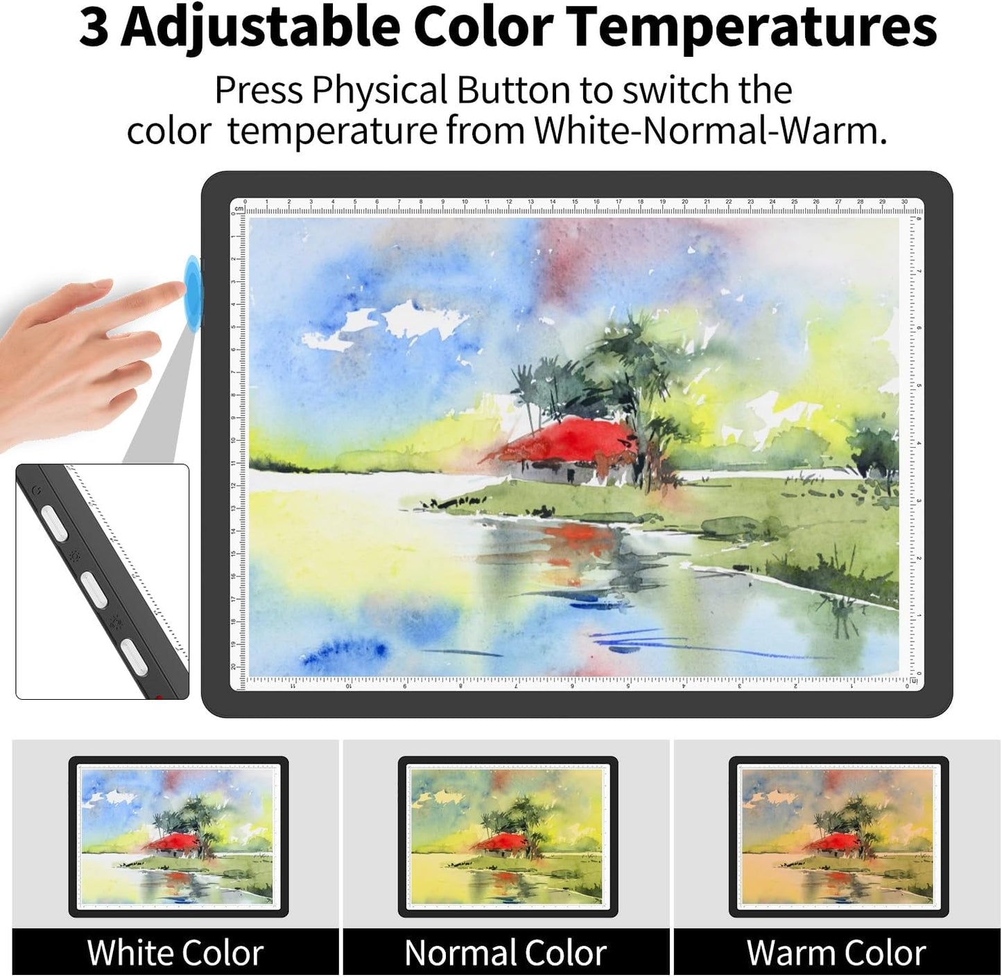 TSOCOS 11000Lux A4 Diamond Art Light Board with Carry Bag, High-Brightness Light Pad with Side Physical Buttons & 6 Levels of Brightness, 3 Colors Light Box for Tracing, Diamond Painting