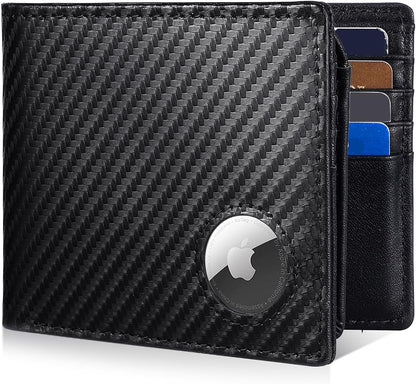 Mens Wallet With AirTag Holder, Bifold Leather RFID Blocking 1-2 ID Windows 12-13 Card Holders, Gift Box and Screen Protector Included, AirTag Not Included