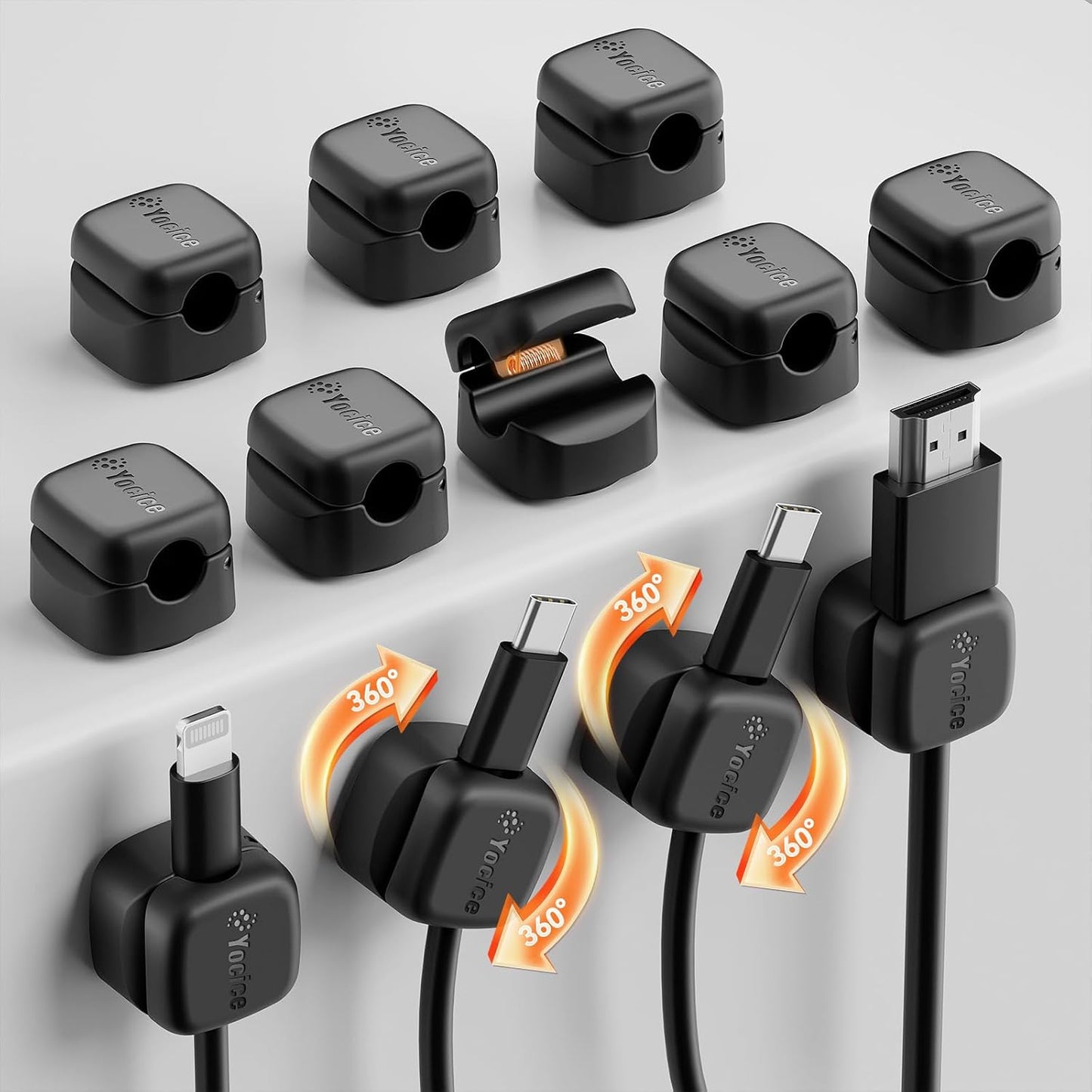 12Pack Rotatable Cord Organizer,Spring Cable Clips Desk Cable Management Cord Holder Adhesive Phone Charger Cord Clips for Home Office Car Wall Nightstand Accessories, Clear
