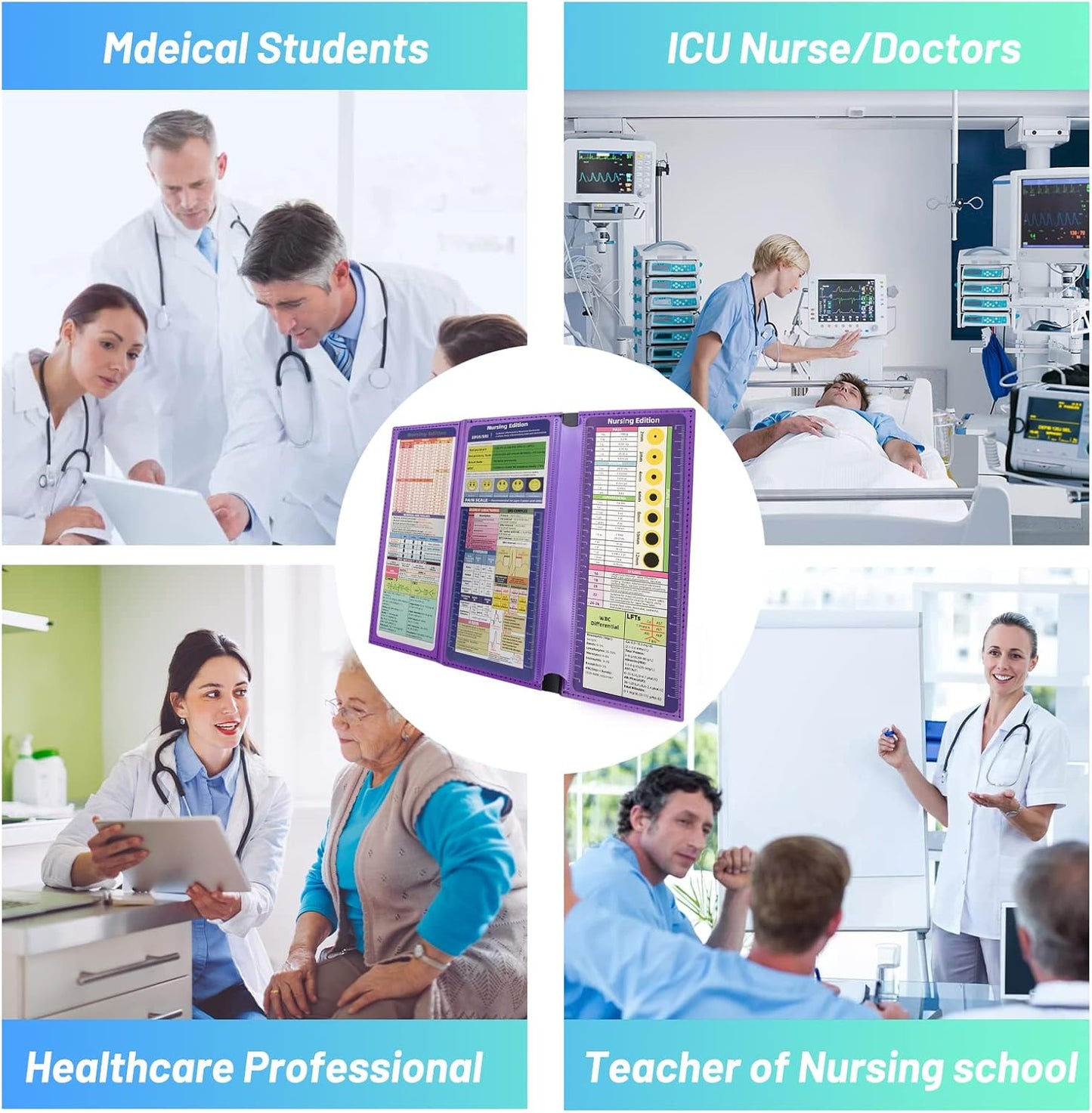 TWUTGAYW Nursing Clipboard, Portable Foldable Clipboard Pocket Size, 3 Layers Clip Board with Pen Holder for Students, Doctors, Nursing Edition clipboard with Elastic Band Notepad (Purple)