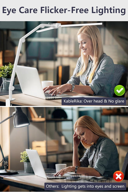 KableRika Desk Lamp Double Light: Bright Led Desk Lights for Home Office - Eye Care Reading Table Lamps with Base - Dimmable Desktop Lighting for Computer Monitor Study Drafting