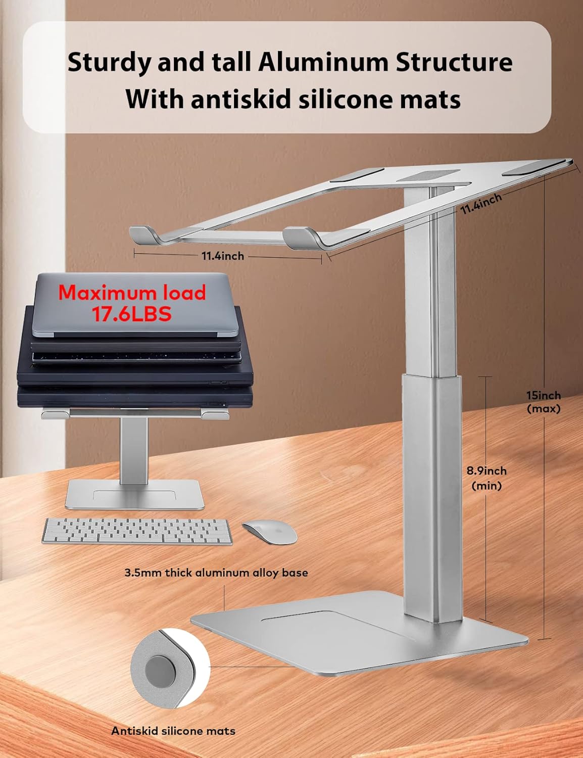 Laptop Stand for Desk, Ergonomic Sitting and Standing Laptop Riser for Notebook MacBook 11-17 Inches，DJ Laptop Stand Adjustable Height from 7-15 Inches Aluminum(Black)