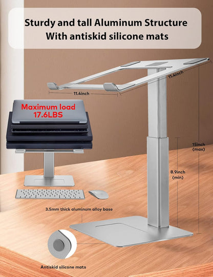 Laptop Stand for Desk, Ergonomic Sitting and Standing Laptop Riser for Notebook MacBook 11-17 Inches，DJ Laptop Stand Adjustable Height from 7-15 Inches Aluminum(Black)