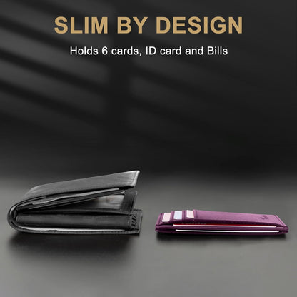 Travelambo Slim Wallet Front Pocket Minimalist Leather RFID Blocking Medium Size