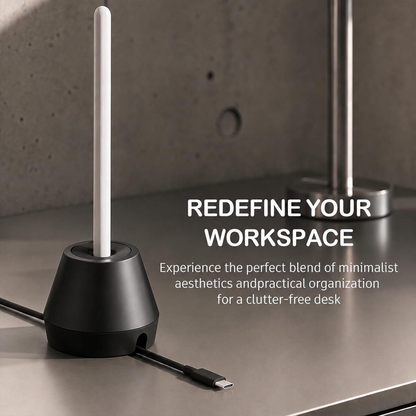 Aluminum Stylus Stand, 2-in-1 Desktop Pen Holder & Cable Organizer Compatible with Apple Pencil 1st/2nd Gen, Anti-Slip Silicone Base Desk Accessory (Black)