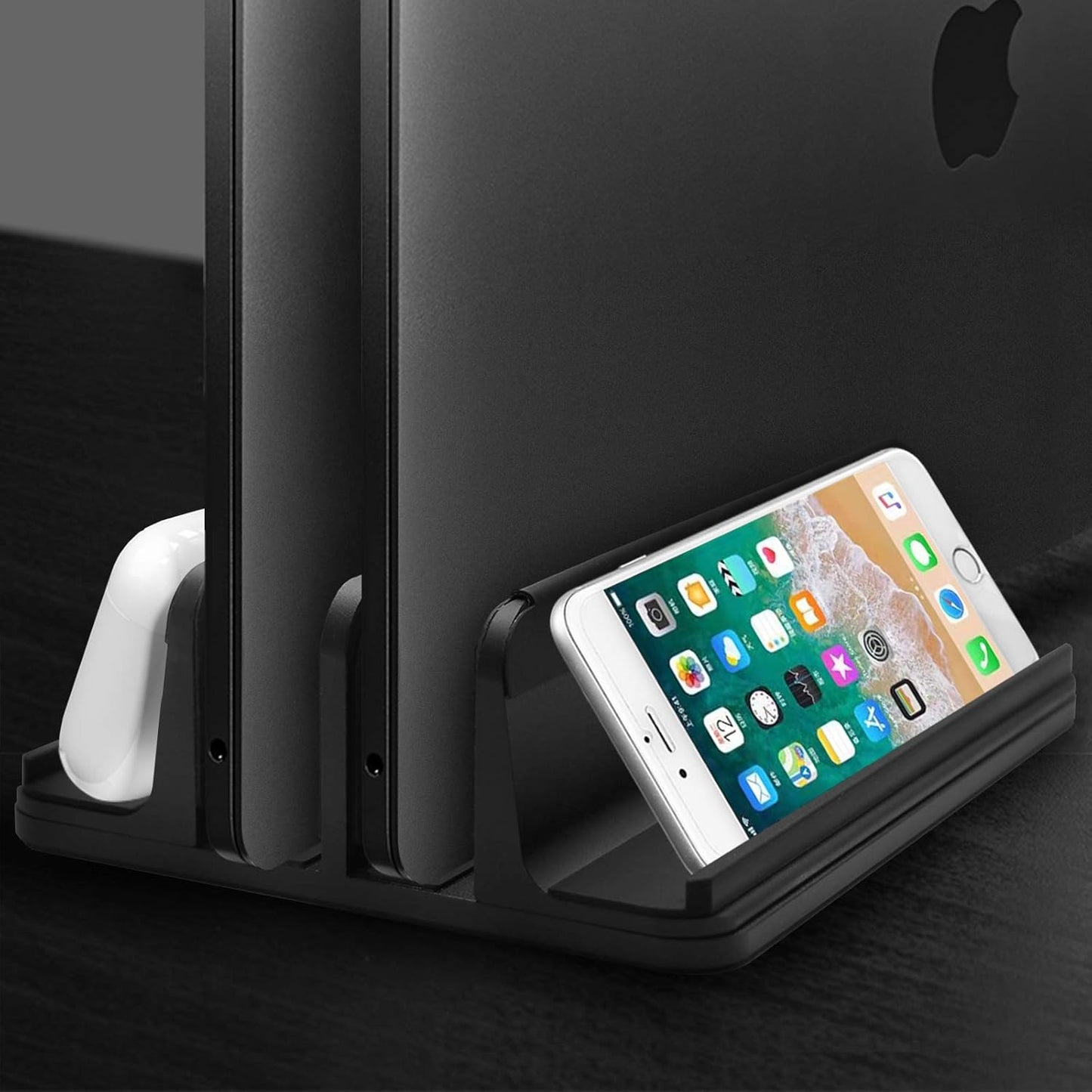Vertical Laptop Stand Aluminum Heavy Duty, 4 Slots Double Adjustable MacBook Stands Laptop Holder Compatible w' All iPad Surface Dell Samsung HP Chromebook Upto 17.5' - Gray