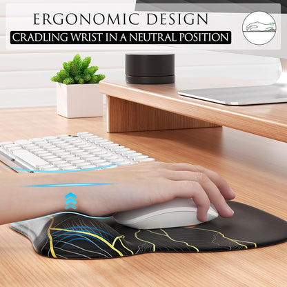 MROCO Ergonomic Mouse Pad with Gel Wrist Rest, Smooth Wrist Support Surface, Non-Slip PU Base for Pain Relief, Comfortable Mousepad for Computer, Laptop, Office & Home, 9.4 x 8.1 in, Black